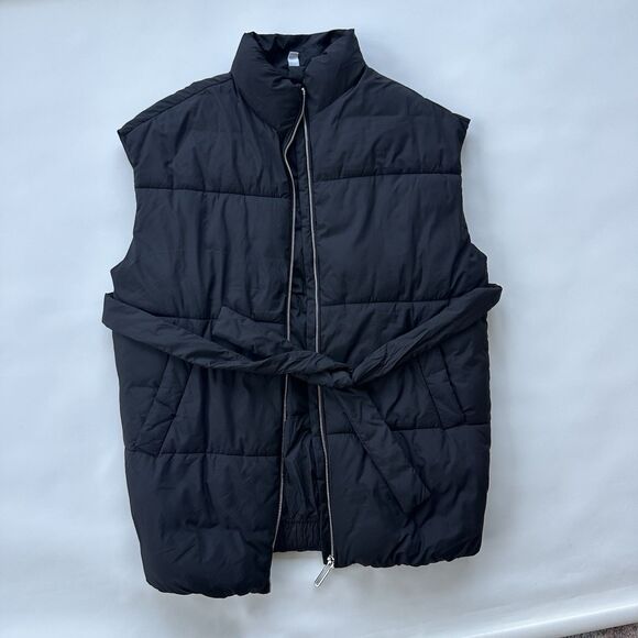 MANGO Padded Waistcoat Puffer Vest With Belt Black XS Waist Tie Oversize - Picture 4 of 9